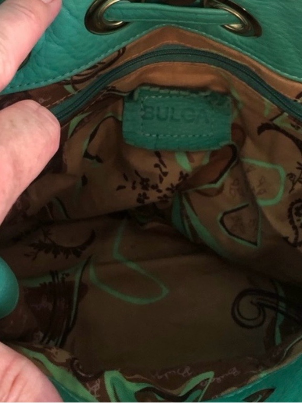 BULGA Teal leather boho Bag with Gold Eyelets - Picture 6 of 8